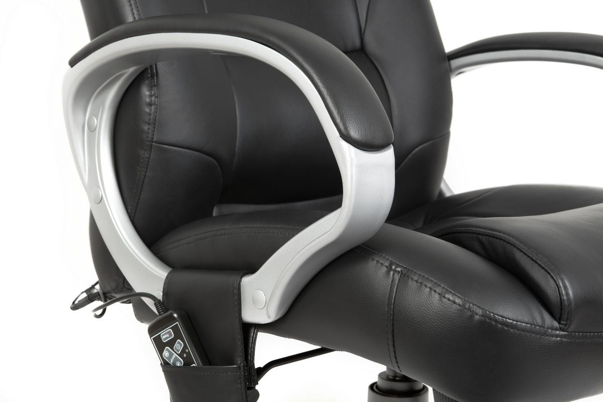 Teknik Office Lumbar Massage Black Faux Leather Executive Chair with Matching Capped Five Star Base.