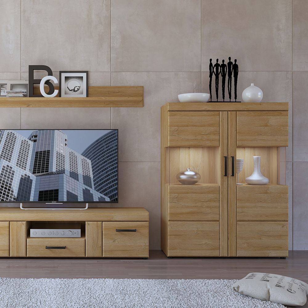 Furniture To Go Cortina Low Wide 2 Door Display Cabinet in Grandson Oak