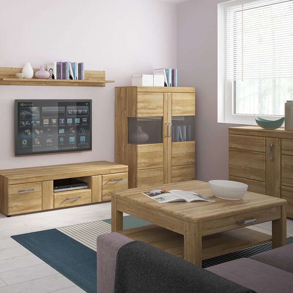Furniture To Go Cortina Low Wide 2 Door Display Cabinet in Grandson Oak