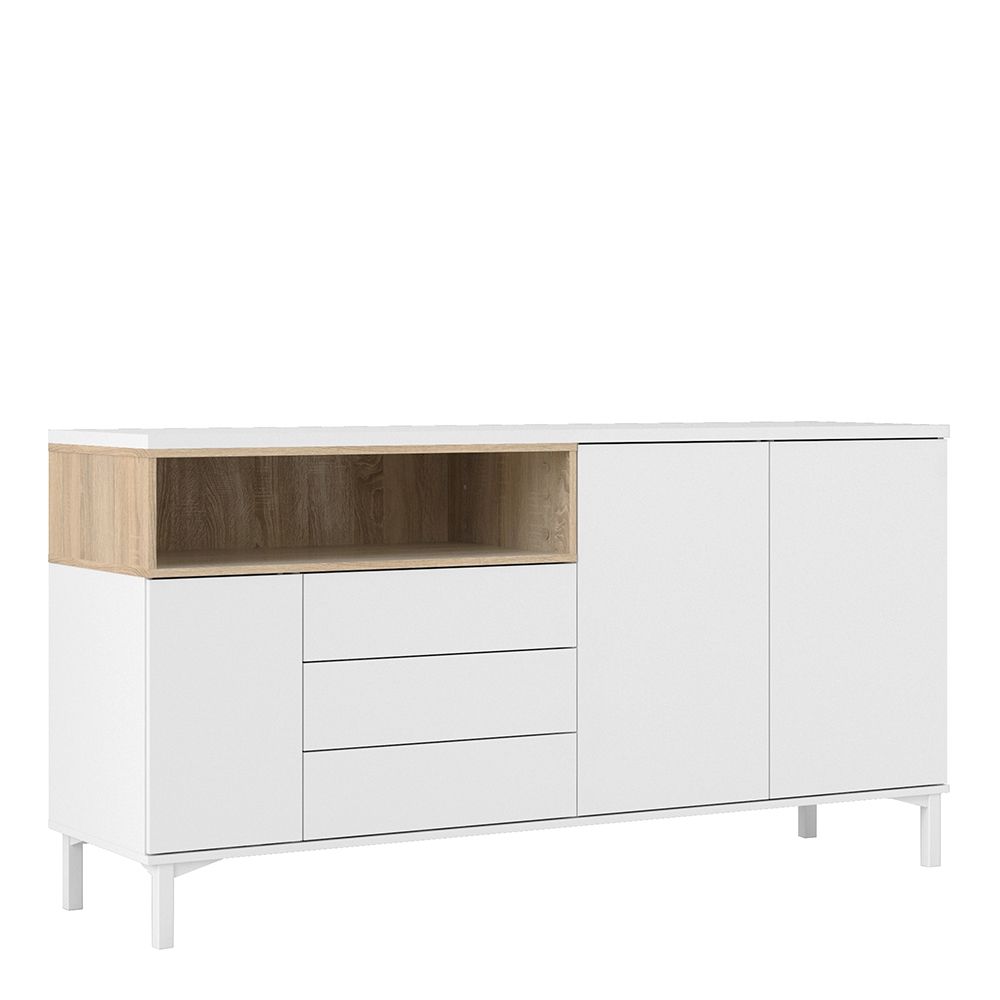Furniture To Go Roomers Sideboard 3 Drawers 3 Doors in White and Oak