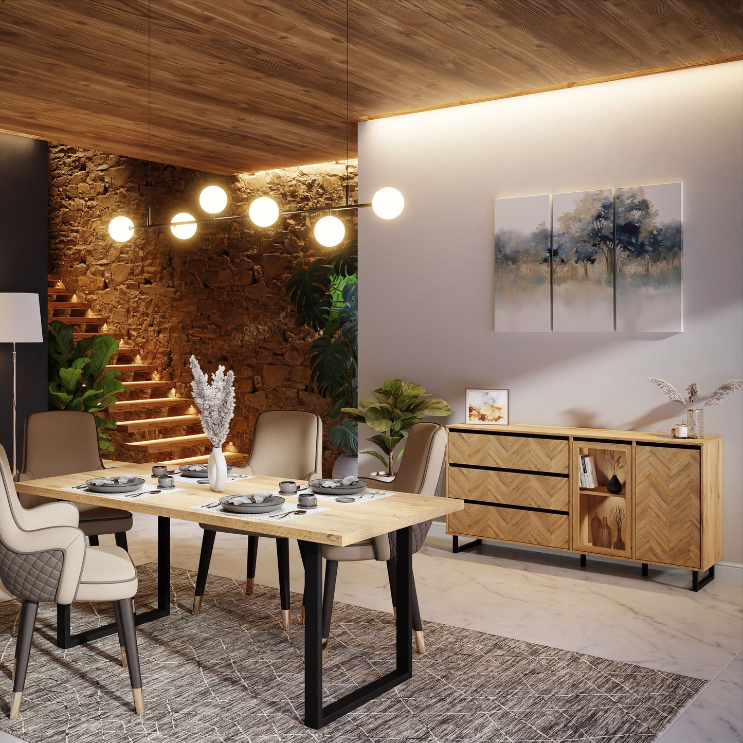 Furniture To Go Bohol Nikomedes Sideboard in Spica Oak/Matt Black/Bartex Oak