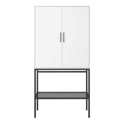 Furniture To Go Slimline 2 Door Tall Cabinet in Pure White with Steel Black Legs