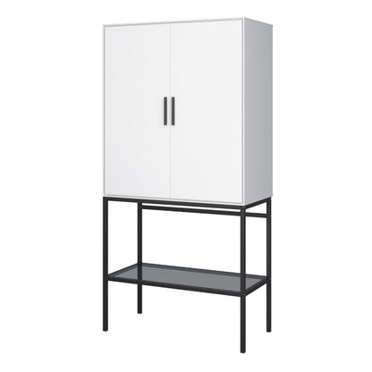 Furniture To Go Slimline 2 Door Tall Cabinet in Pure White with Steel Black Legs