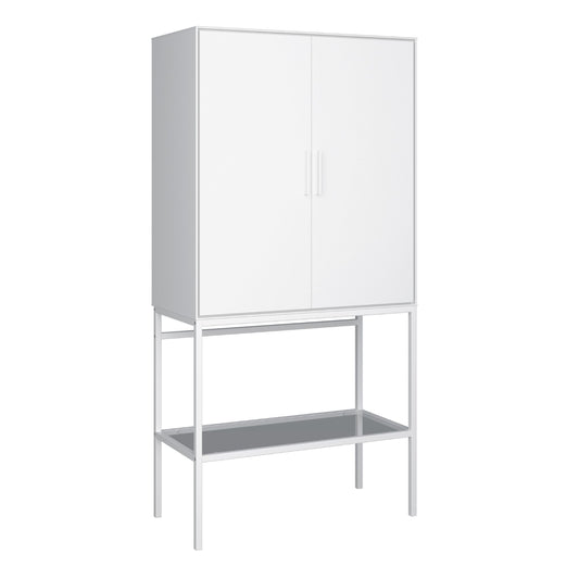 Furniture To Go Slimline 2 Door Tall Cabinet in Pure White with Steel White Legs