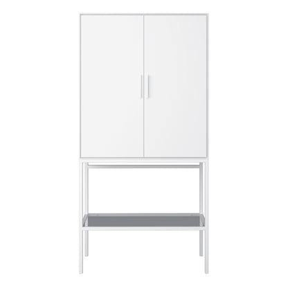 Furniture To Go Slimline 2 Door Tall Cabinet in Pure White with Steel White Legs