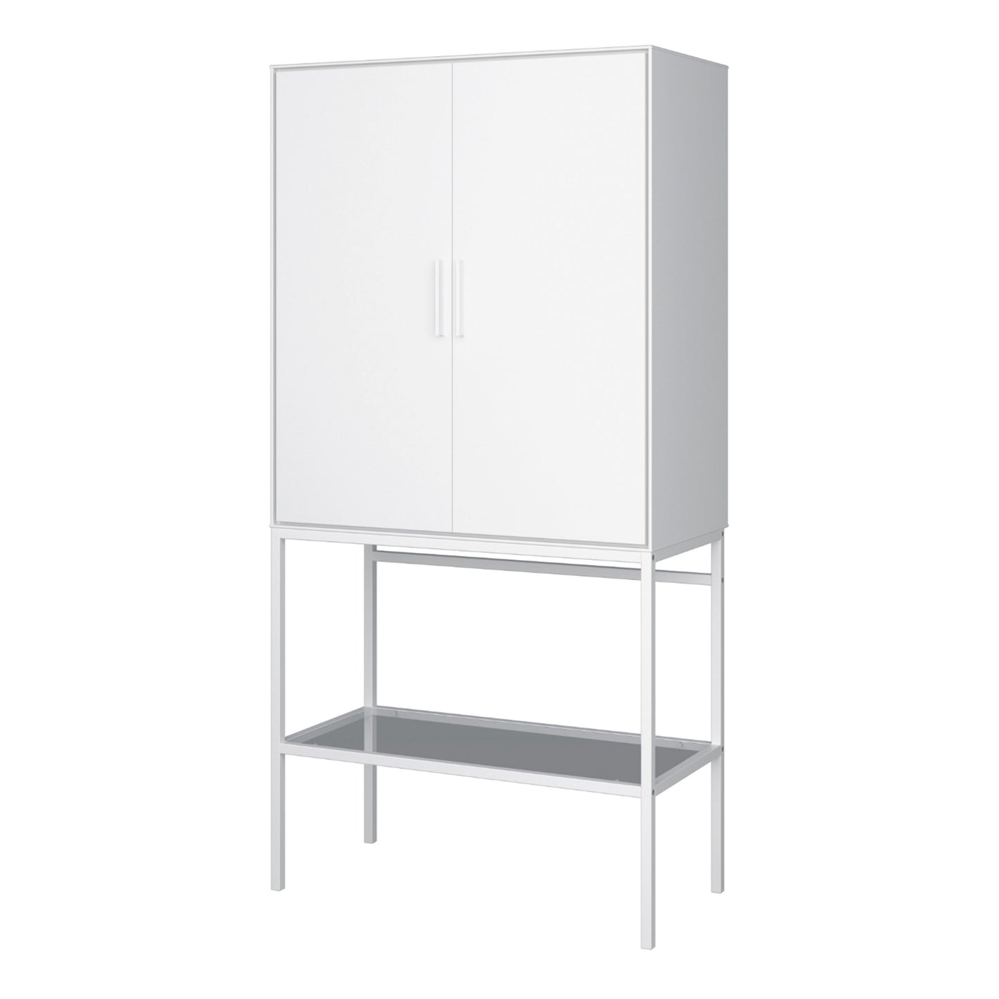 Furniture To Go Slimline 2 Door Tall Cabinet in Pure White with Steel White Legs