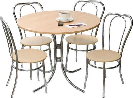 Teknik Office Bistro Table Set and 4 Polished Deluxe Chairs with Chrome Frame