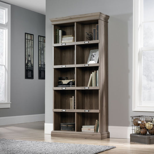 Teknik Office Barrister Home Tall Bookcase in Salt Oak Finish with Ten Cubby Holes