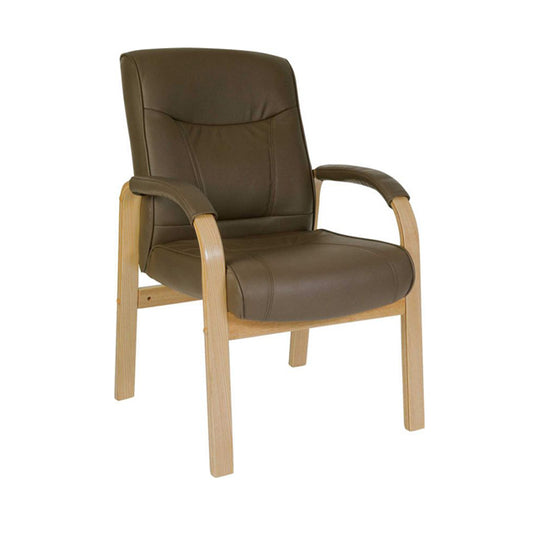 Teknik Office Richmond Brown Leather Visitor Chair with Padded Armrest