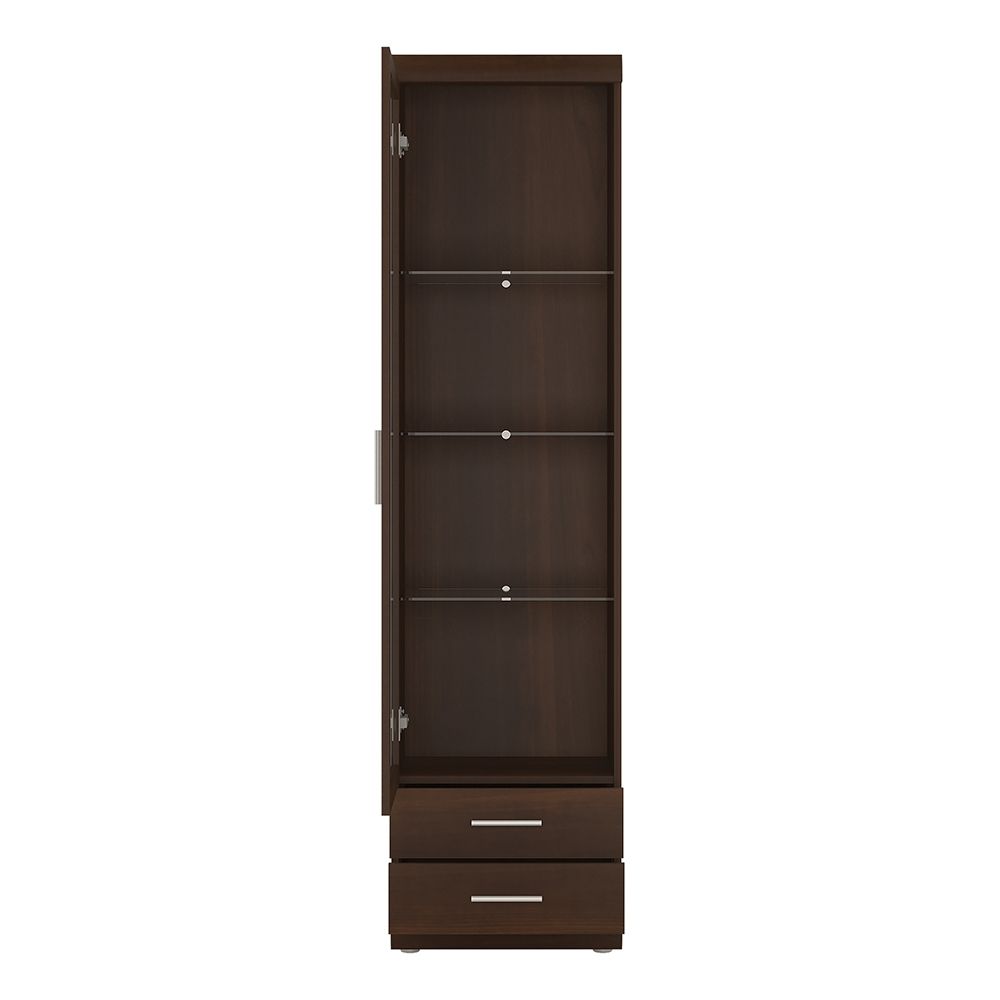 Furniture To Go Imperial Tall Glazed 1 Door 2 Drawer Narrow Cabinet in Dark Mahogany Melamine