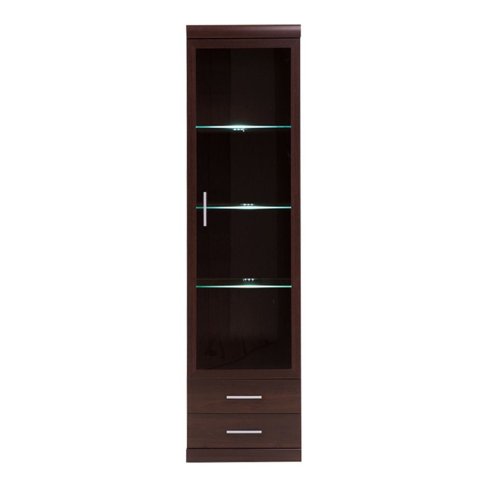 Furniture To Go Imperial Tall Glazed 1 Door 2 Drawer Narrow Cabinet in Dark Mahogany Melamine