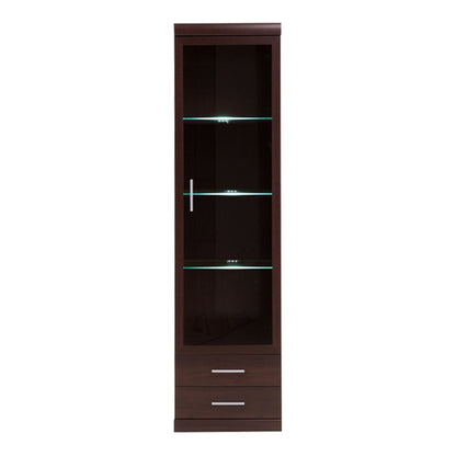 Furniture To Go Imperial Tall Glazed 1 Door 2 Drawer Narrow Cabinet in Dark Mahogany Melamine