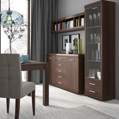 Furniture To Go Imperial Tall Glazed 1 Door 2 Drawer Narrow Cabinet in Dark Mahogany Melamine