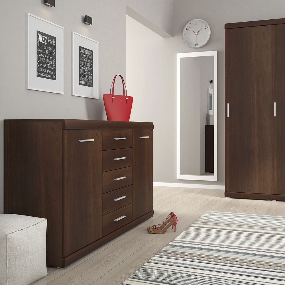 Furniture To Go Imperial 2 Door 5 Drawer Sideboard in Dark Mahogany Melamine