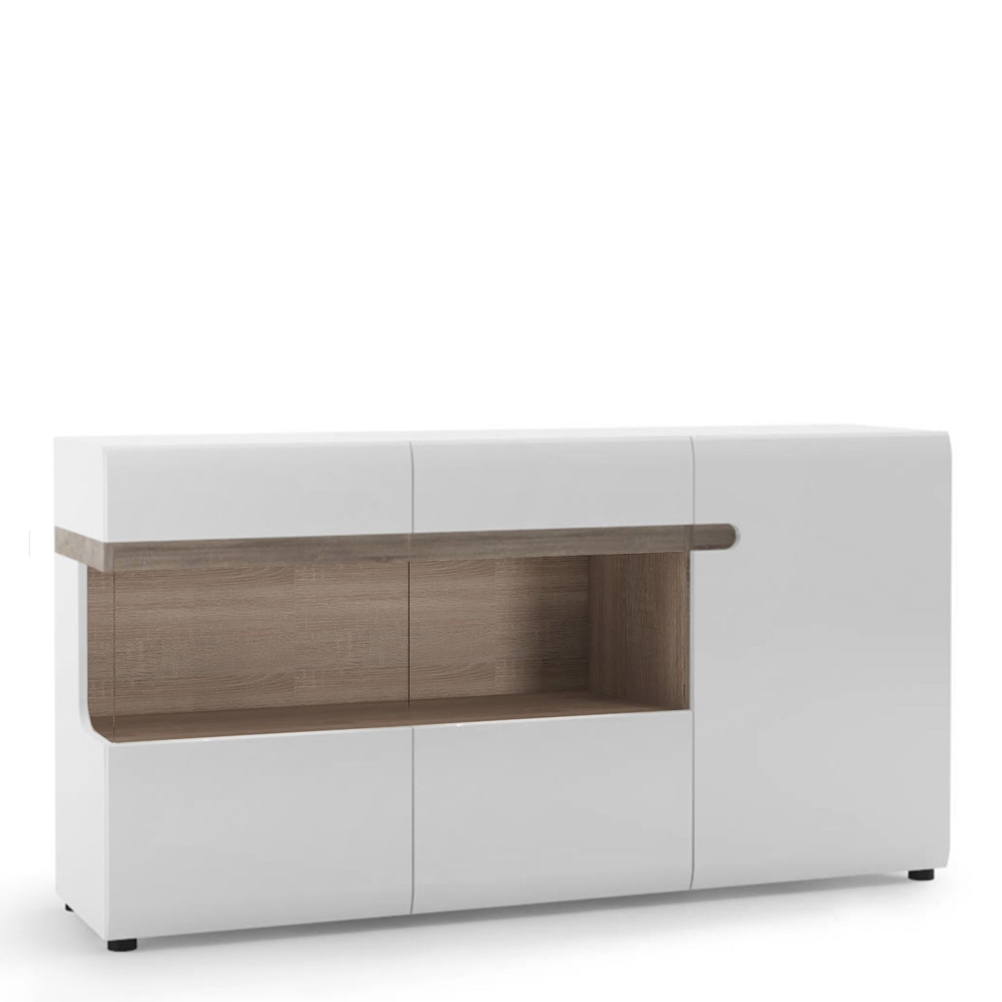 Furniture To Go Chelsea Living 3 Door Glazed Sideboard in White with a Truffle Oak Trim