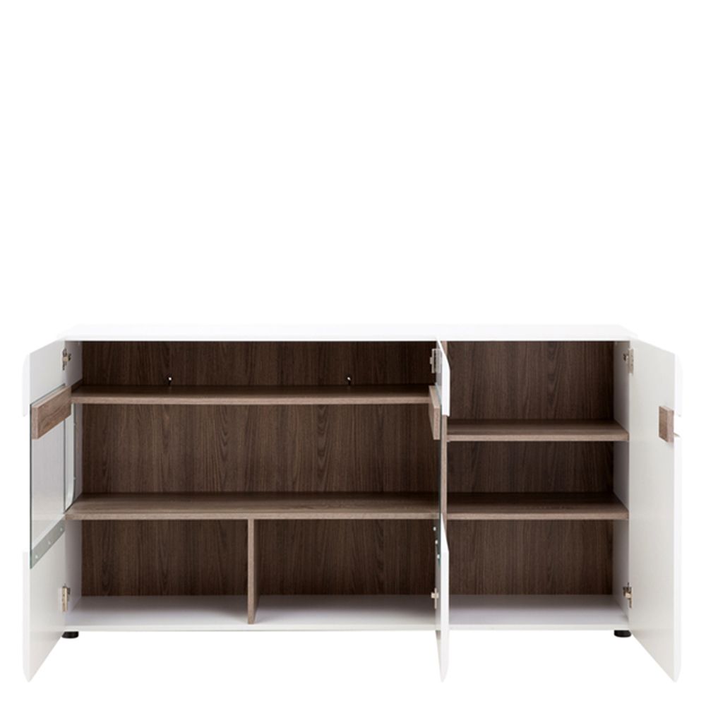 Furniture To Go Chelsea Living 3 Door Glazed Sideboard in White with a Truffle Oak Trim