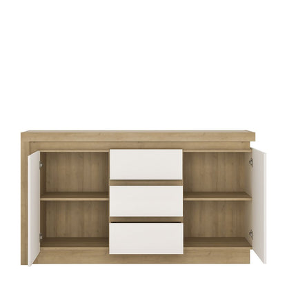 Furniture To Go Lyon 2 Door 3 Drawer Sideboard in Riviera Oak/White High Gloss