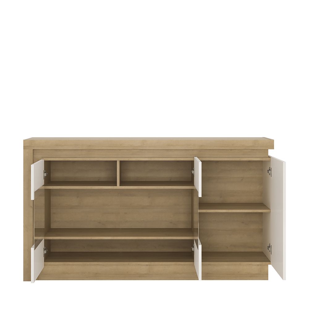 Furniture To Go Lyon 3 Door Glazed Sideboard in Riviera Oak/White High Gloss