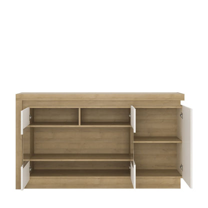 Furniture To Go Lyon 3 Door Glazed Sideboard in Riviera Oak/White High Gloss