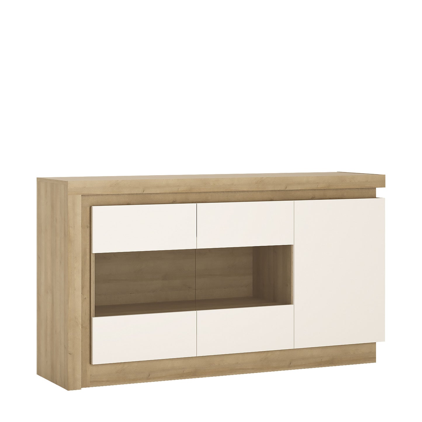 Furniture To Go Lyon 3 Door Glazed Sideboard in Riviera Oak/White High Gloss