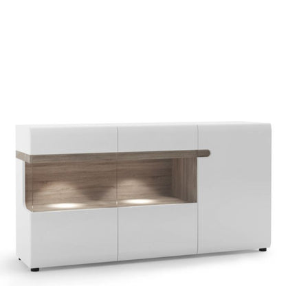 Furniture To Go Chelsea Living 3 Door Glazed Sideboard in White with a Truffle Oak Trim