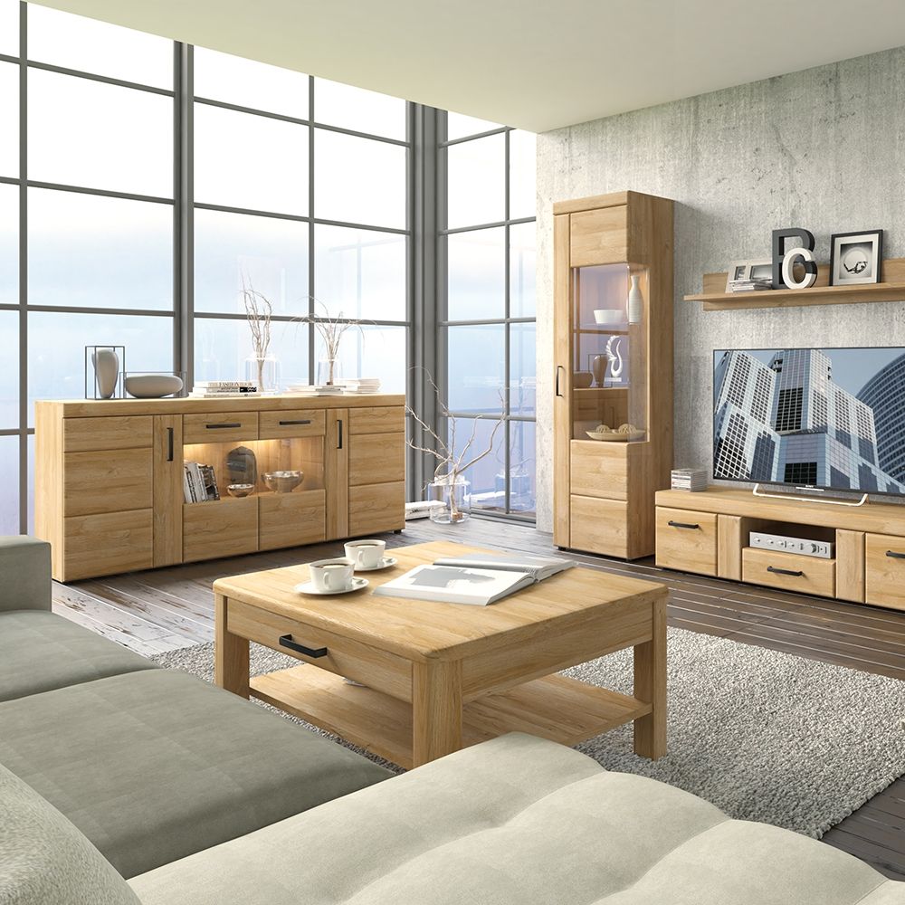 Furniture To Go Cortina 4 Door Wide Glazed Sideboard in Grandson Oak