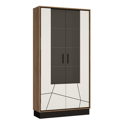 Furniture To Go Brolo Tall Wide Glazed Display Cabinet With the Walnut and Dark Panel Finish