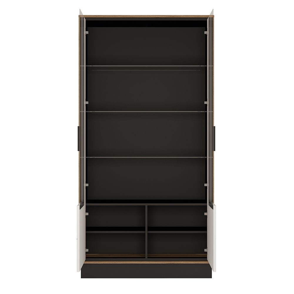 Furniture To Go Brolo Tall Wide Glazed Display Cabinet With the Walnut and Dark Panel Finish