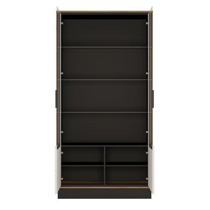 Furniture To Go Brolo Tall Wide Glazed Display Cabinet With the Walnut and Dark Panel Finish