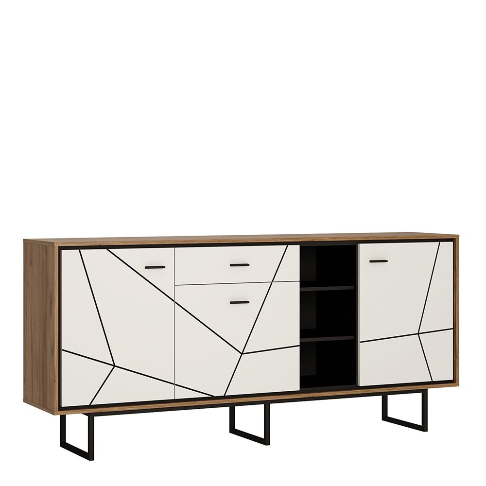 Furniture To Go Brolo 3 Door 1 Drawer Wide Sideboard With the Walnut and Dark Panel Finish