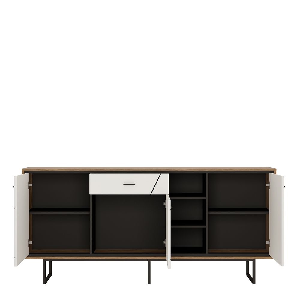 Furniture To Go Brolo 3 Door 1 Drawer Wide Sideboard With the Walnut and Dark Panel Finish