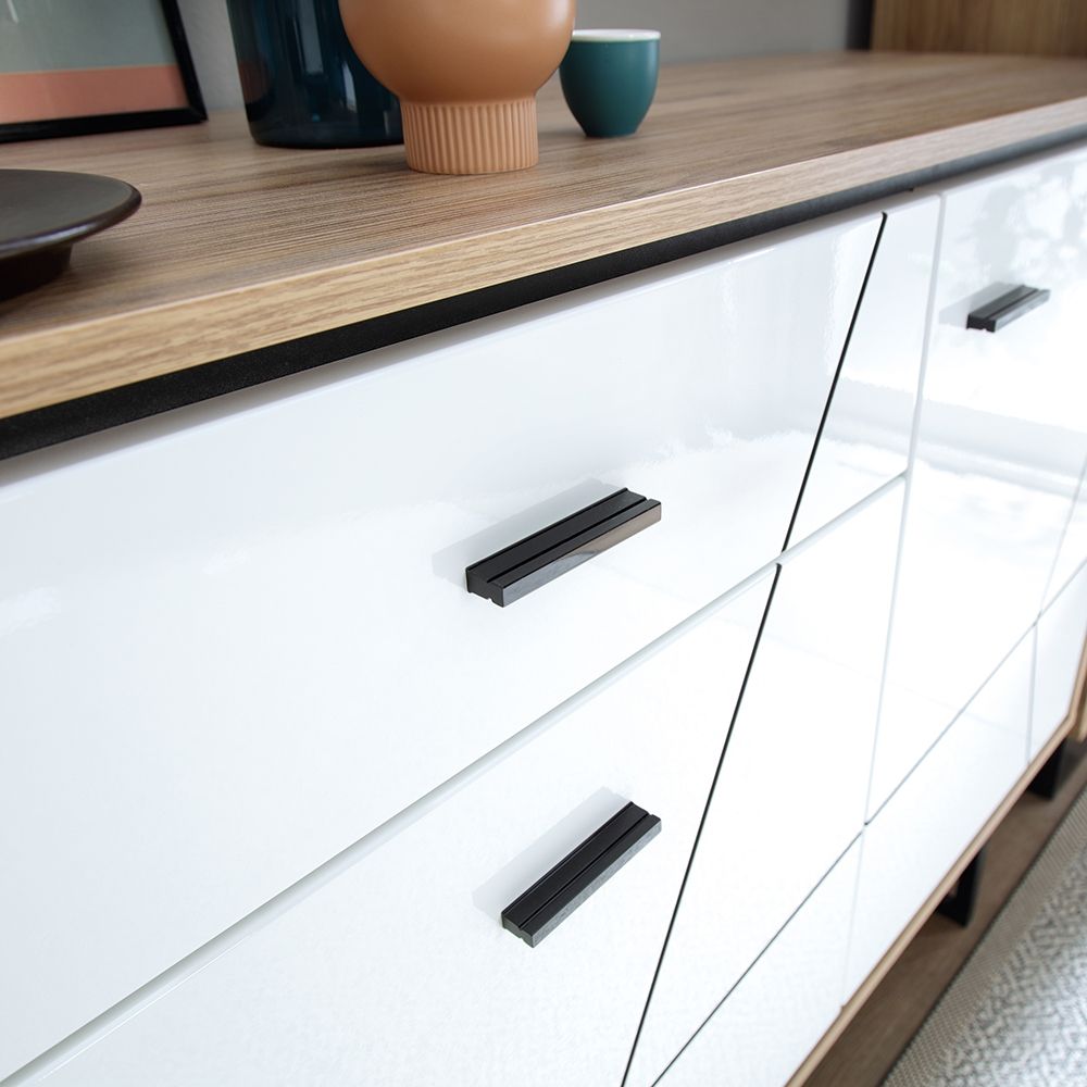 Furniture To Go Brolo 3 Door 1 Drawer Wide Sideboard With the Walnut and Dark Panel Finish