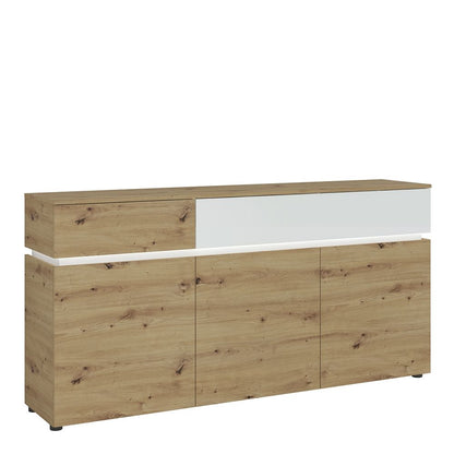 Furniture To Go Luci 3 Door 2 Drawer Sideboard (including LED lighting) in White and Oak