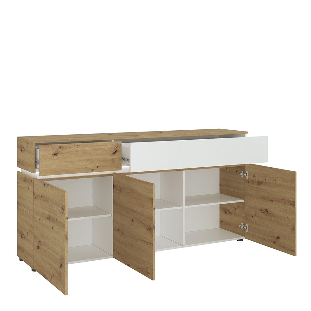 Furniture To Go Luci 3 Door 2 Drawer Sideboard (including LED lighting) in White and Oak