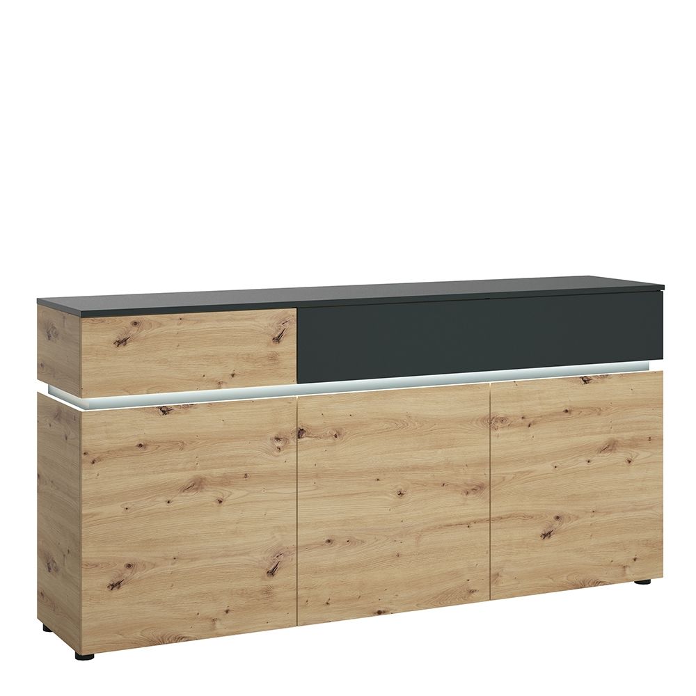 Furniture To Go Luci 3 Door 2 Drawer Sideboard (including LED lighting) in Platinum and Oak