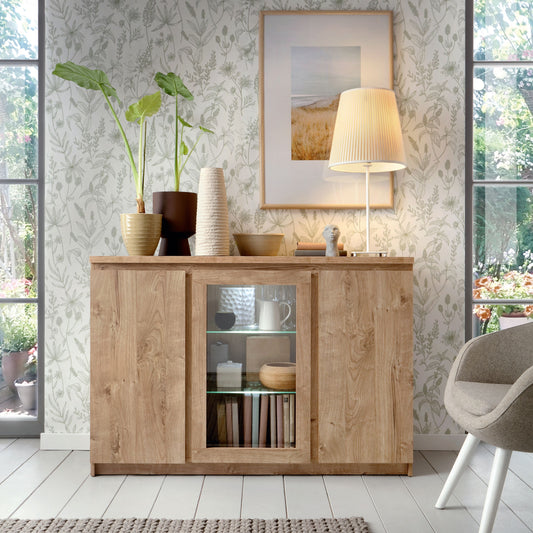 Furniture To Go Fribo 3 Door Sideboard (Glazed Centre) in Oak