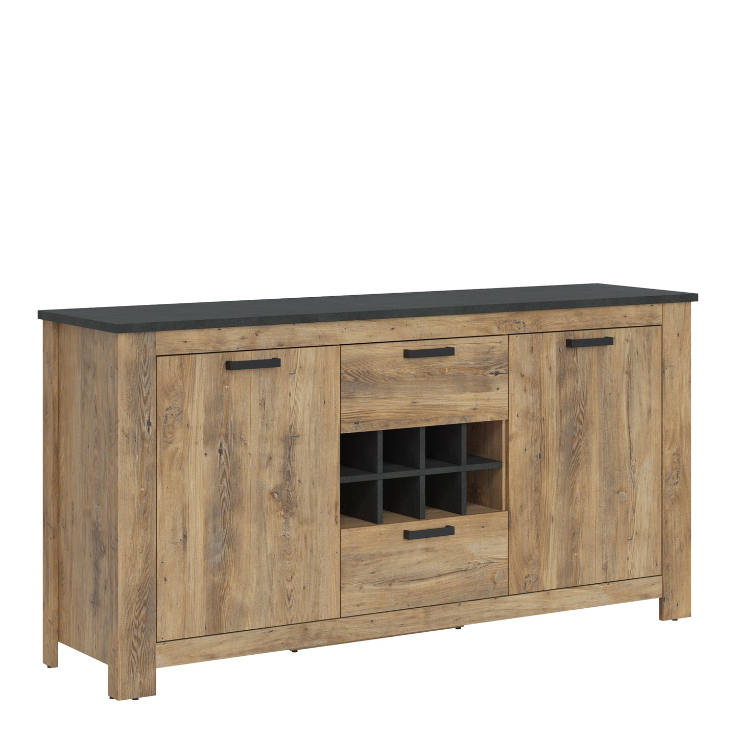 Furniture To Go Rapallo 2 Door 2 Drawer Sideboard with Wine Rack in Chestnut and Matera Grey