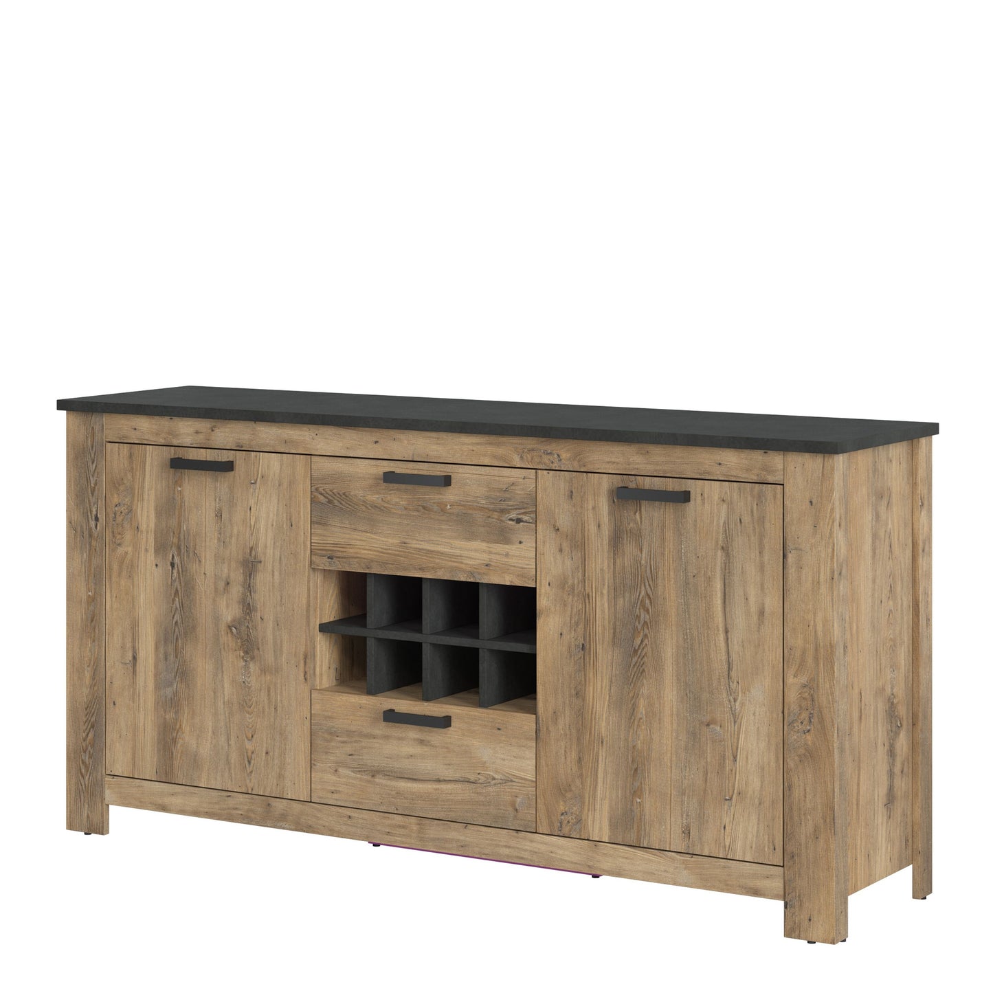 Furniture To Go Rapallo 2 Door 2 Drawer Sideboard with Wine Rack in Chestnut and Matera Grey