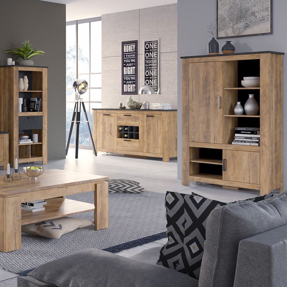 Furniture To Go Rapallo 2 Door 2 Drawer Sideboard with Wine Rack in Chestnut and Matera Grey