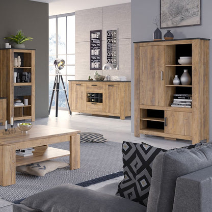 Furniture To Go Rapallo 2 Door 2 Drawer Sideboard with Wine Rack in Chestnut and Matera Grey