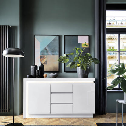 Furniture To Go Lyon 2 Door 3 Drawer Sideboard with LED lighting in White and High Gloss