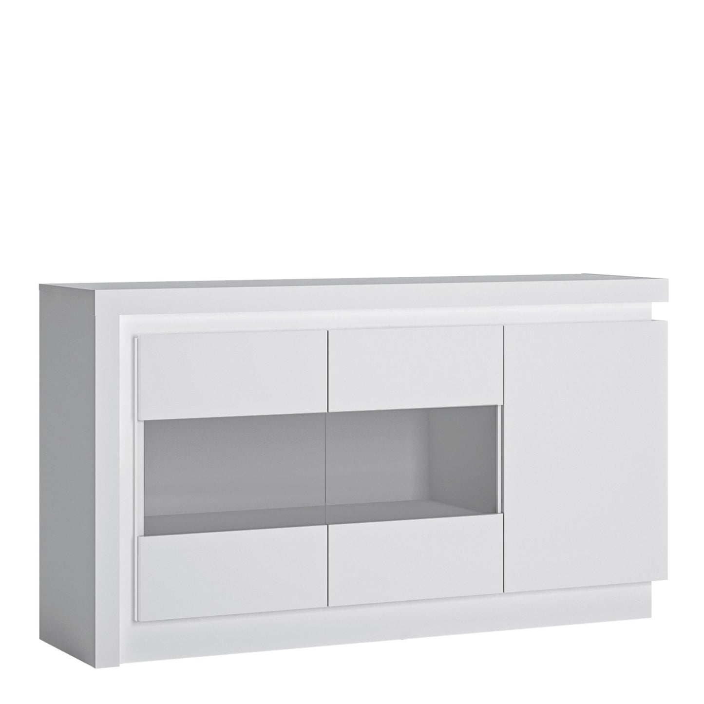 Furniture To Go Lyon 3 Door Glazed Sideboard with LED lighting in White and High Gloss