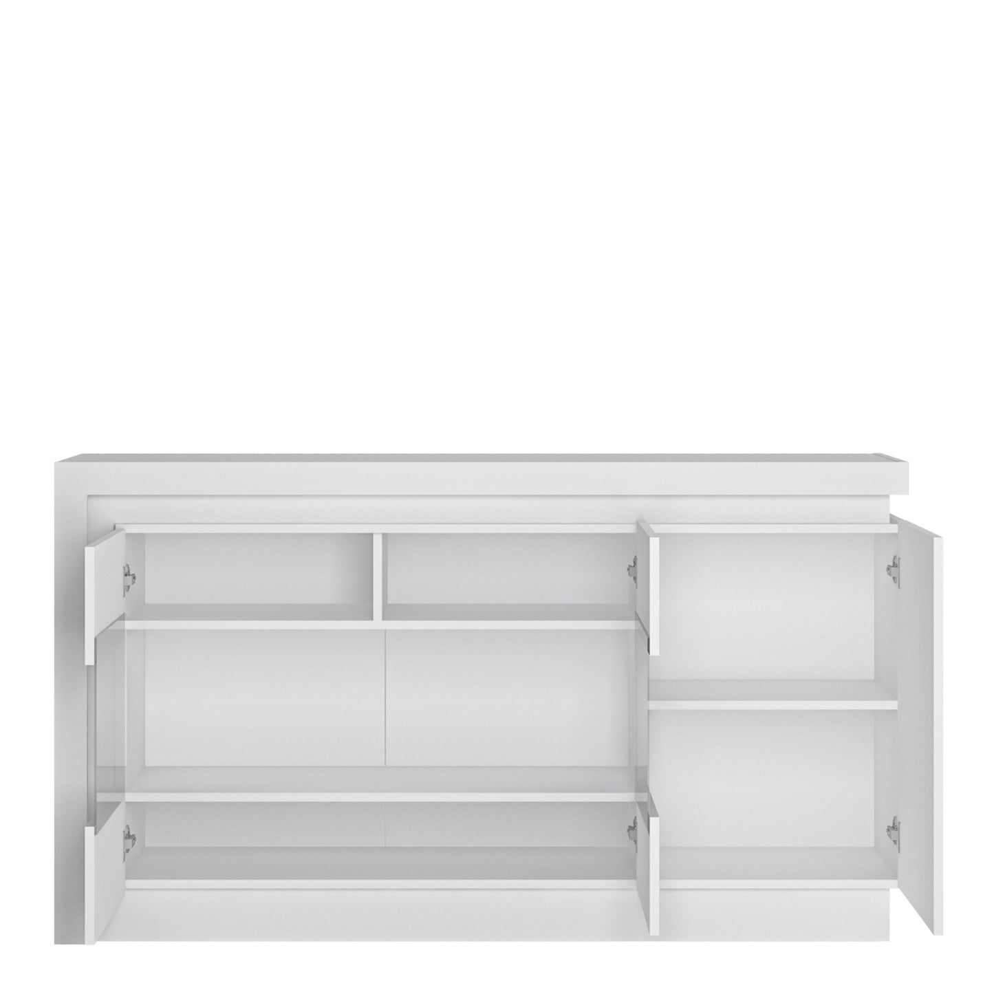 Furniture To Go Lyon 3 Door Glazed Sideboard with LED lighting in White and High Gloss