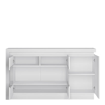 Furniture To Go Lyon 3 Door Glazed Sideboard with LED lighting in White and High Gloss