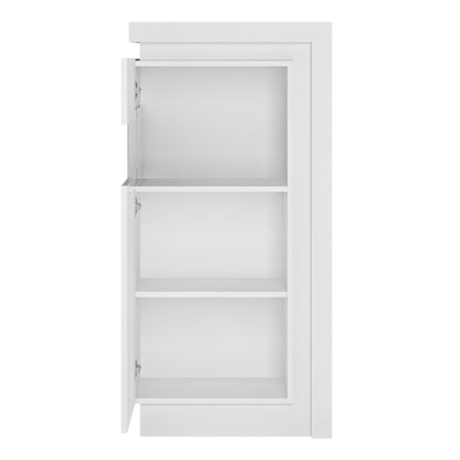 Furniture To Lyon Narrow Display Cabinet (RHD) 123.6cm High (including LED lighting) in White and High Gloss