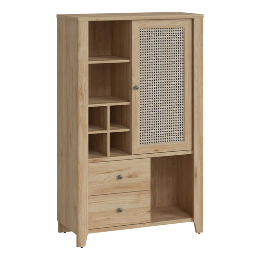 Furniture To Go Cestino 1 Door 2 Drawer Cabinet in Jackson Hickory Oak and Rattan Effect