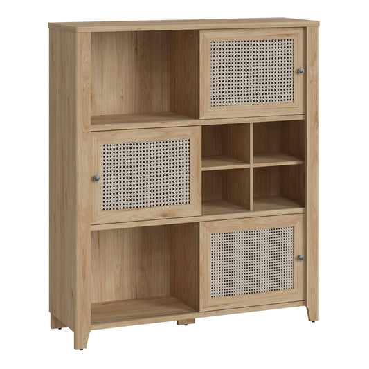 Furniture To Go Cestino 3 Sliding Door Cabinet in Jackson Hickory Oak and Rattan Effect