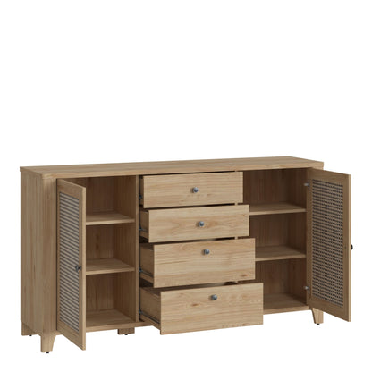 Furniture To Go Cestino 2 Door 4 Drawer Sideboard in Jackson Hickory Oak and Rattan Effect