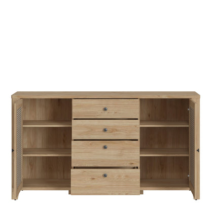 Furniture To Go Cestino 2 Door 4 Drawer Sideboard in Jackson Hickory Oak and Rattan Effect