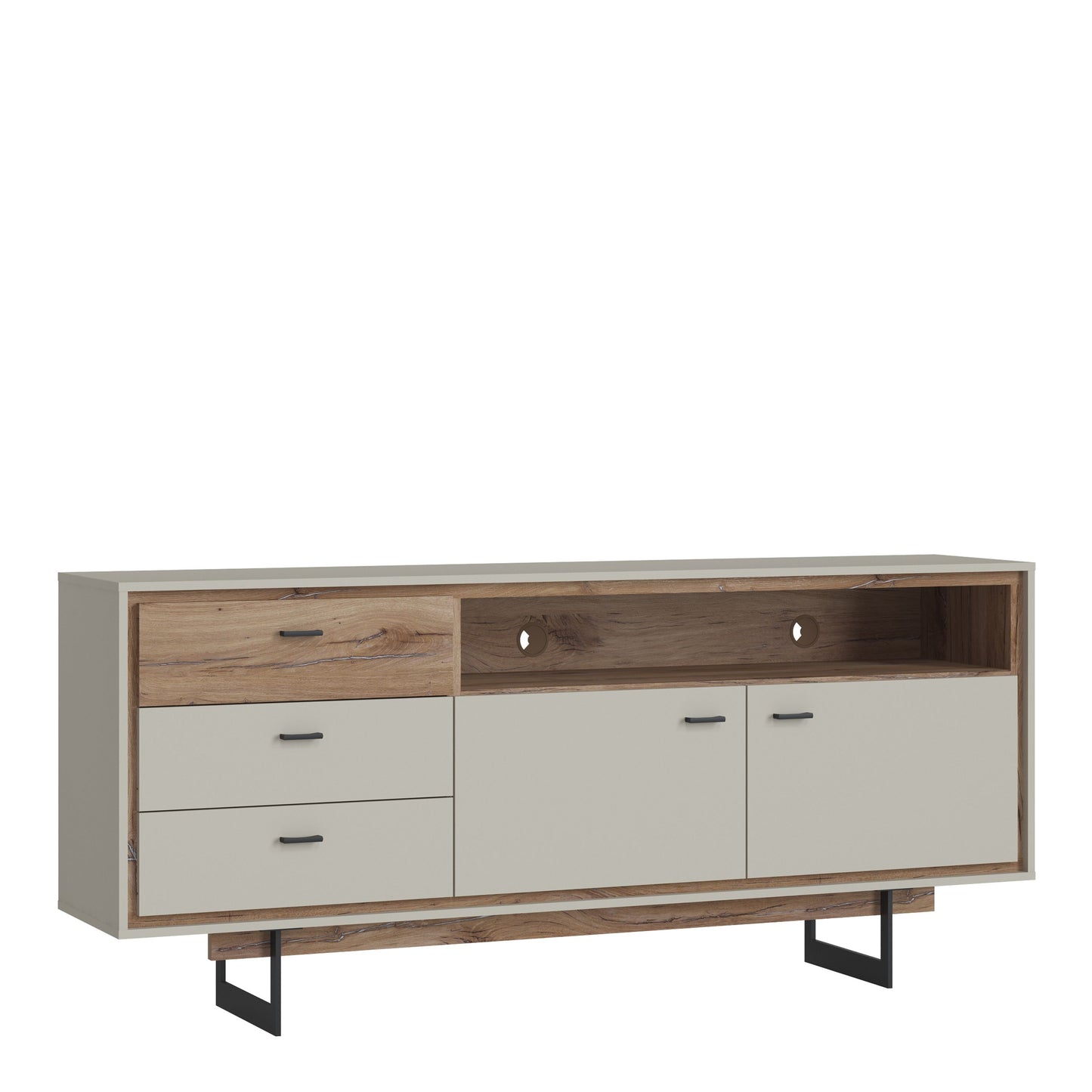 Furniture To Go Rivero 2 Door 3 Drawer Open Shelf Sideboard in Grey and Oak